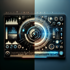 Create an image of high-tech digital interfaces showcasing unique features. Display two halves of the image with contrasting color schemes - one half predominantly black, the other predominantly white, signifying 'Blacktwin'. On the interfaces, show various abstract digital features such as spectrum analyzers, futuristic data charts, leveled dials, and sliders. Add visual indications to emphasize special features, such as sparkles or spotlights. Make sure the image looks advanced, sleek, and high-quality, justifying the 'Best Features' part of the topic. The background should be abstract and futuristic, in the style of advanced technology ads.